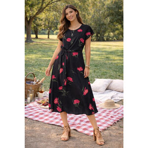 Women's JustFab Black Floral Dress Size M Holiday Clearance